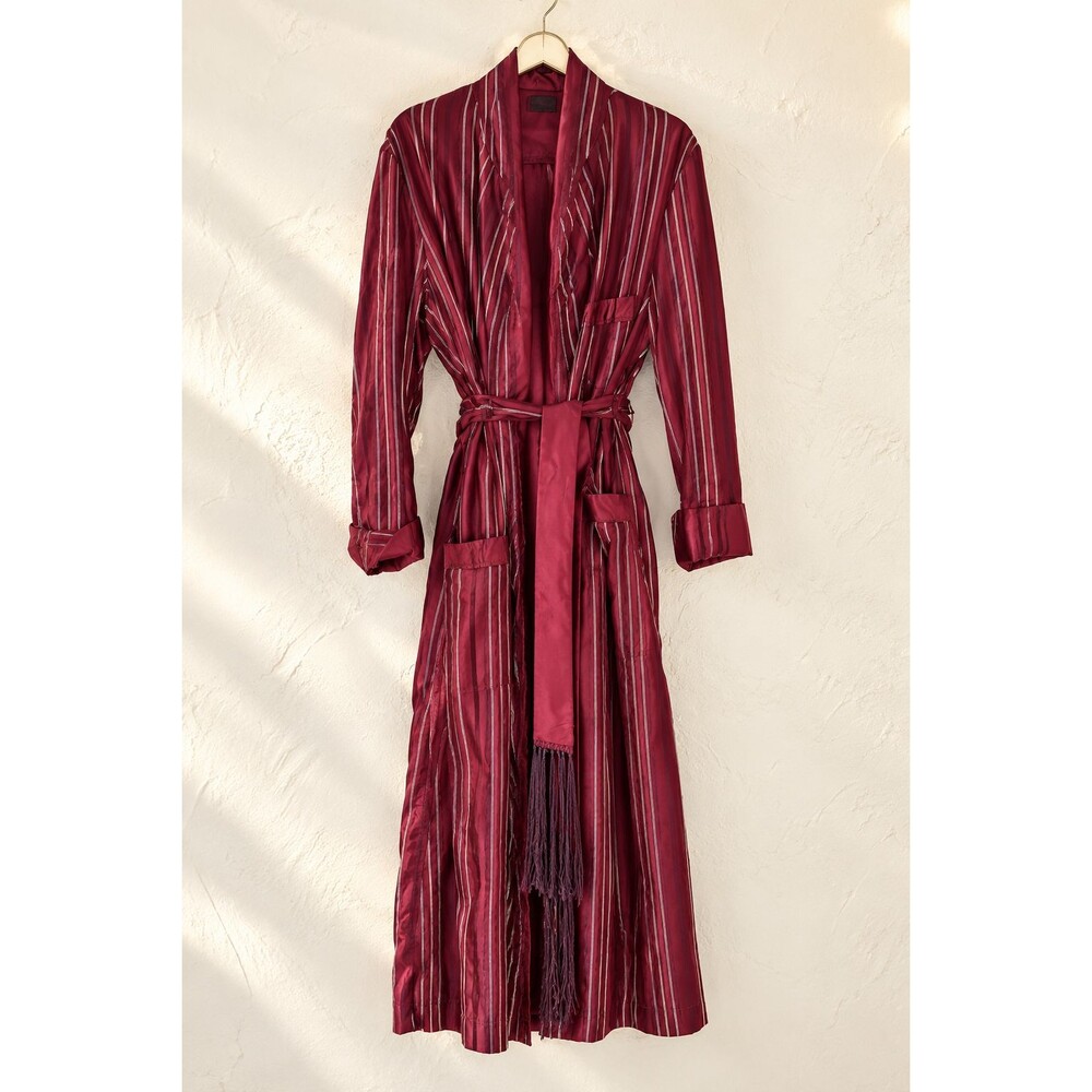 Vtg 1950s Men Smoking Robe Wine Striped Lounge Dressing Gown Richman Brothers